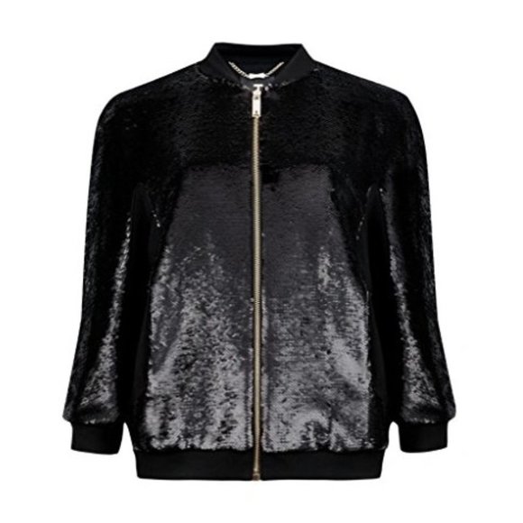 Ted Baker Brosina Sequin Bomber Jacket /  4 Large 10 / Black - Picture 4 of 12